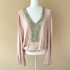 Anthropologie Blush Blouse with Colorful Front Detail